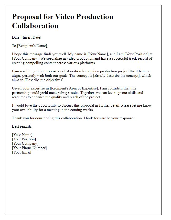 Letter template of proposal for video production collaboration