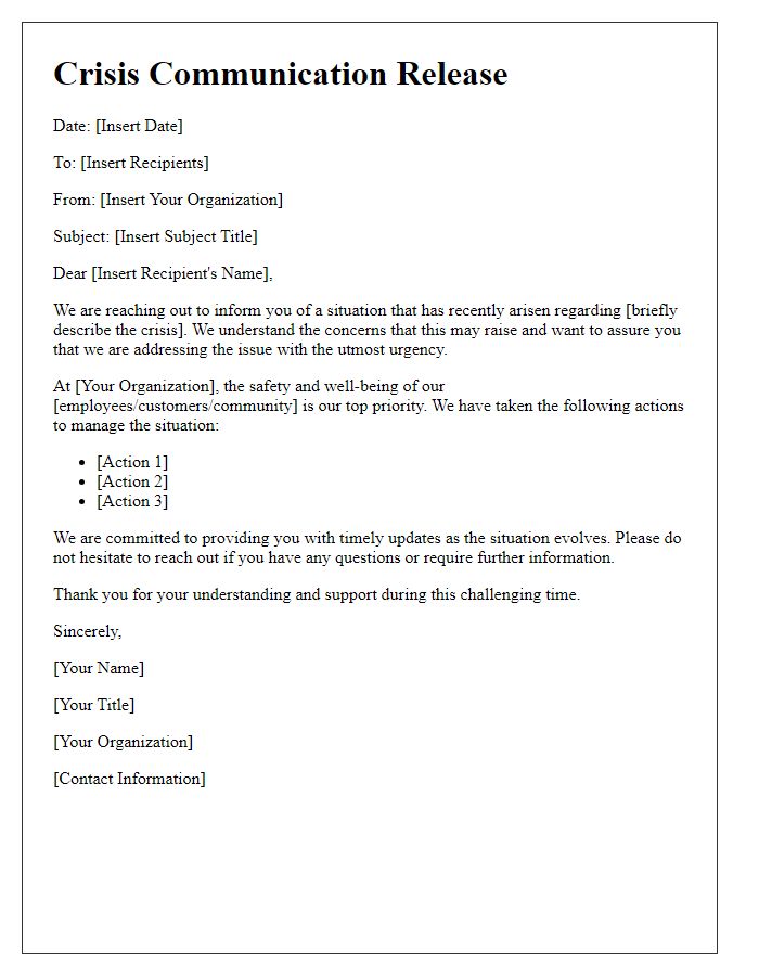 Letter template of crisis communication release