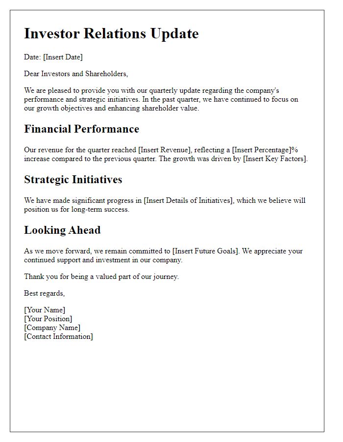 Letter template of investor relations update