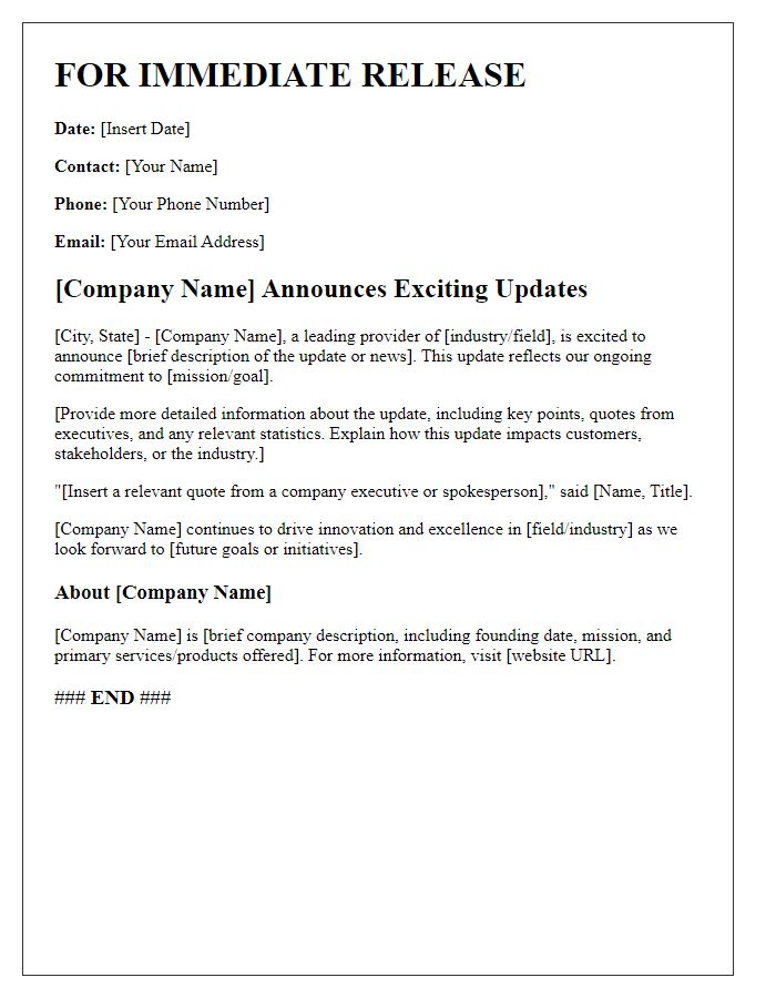 Letter template of media release for company updates