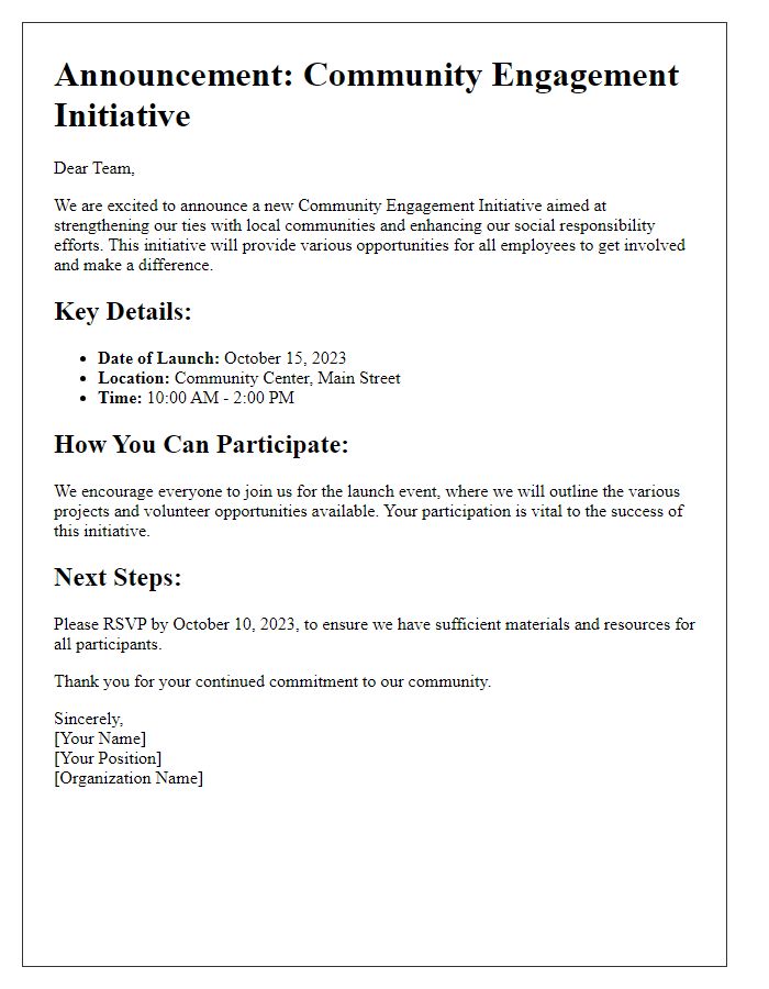 Letter template of organizational announcement for community engagement