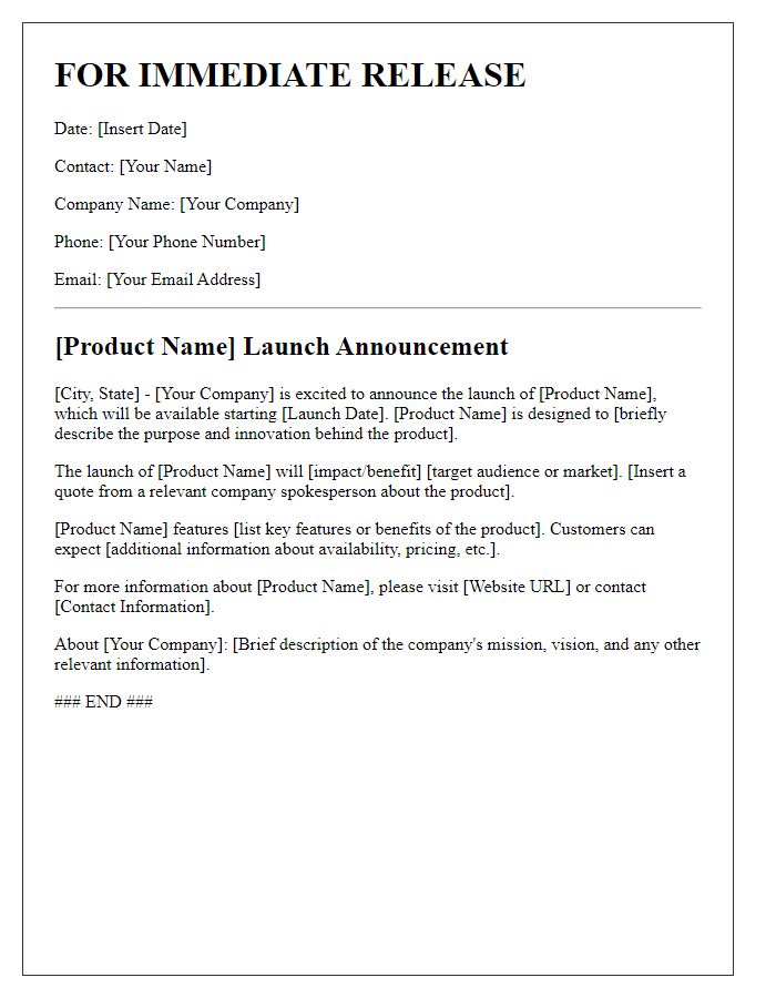 Letter template of press statement for product launch