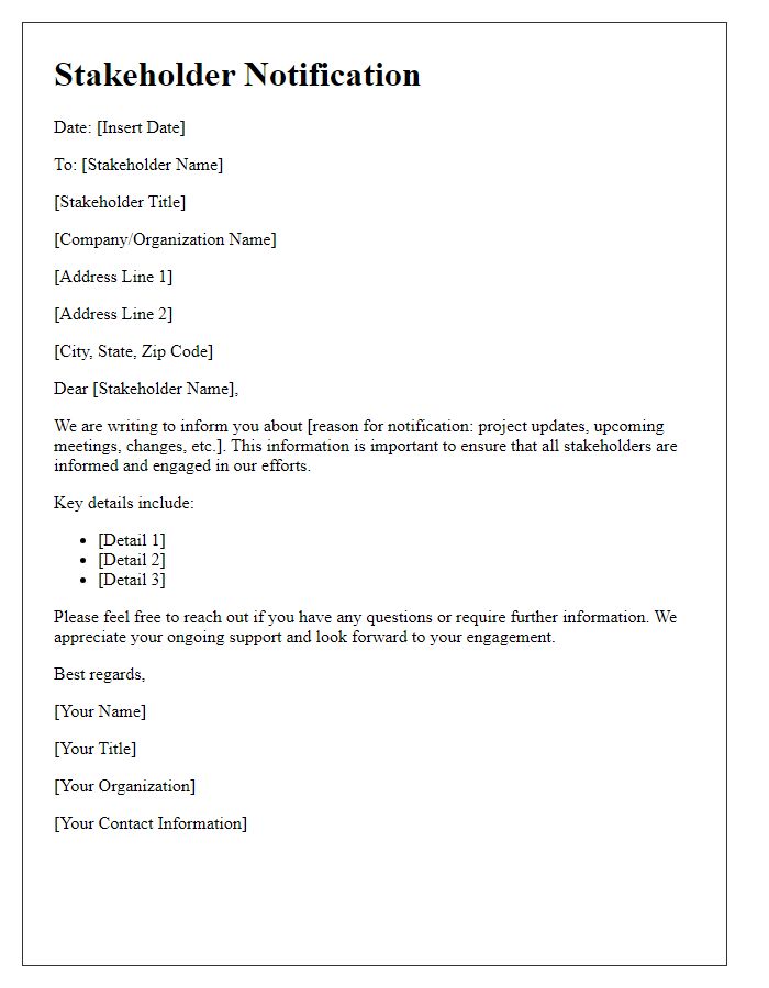 Letter template of stakeholder notification