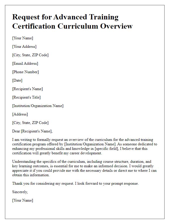 Letter template of request for advanced training certification curriculum overview