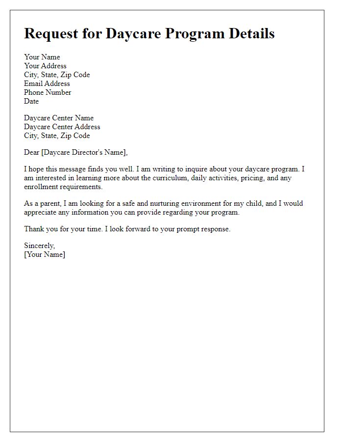 Letter template of request for daycare program details