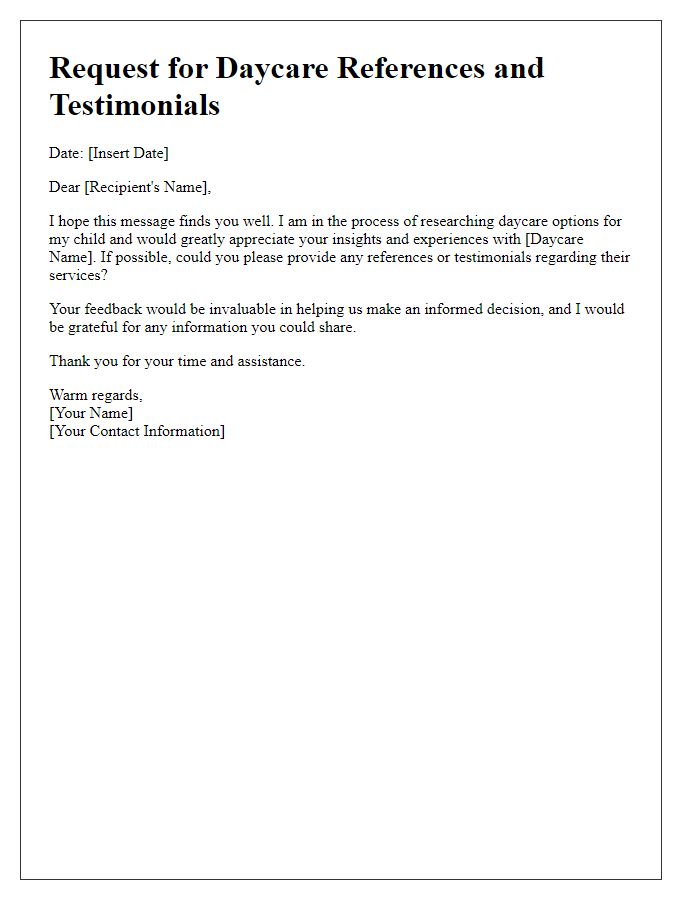 Letter template of request for daycare references and testimonials