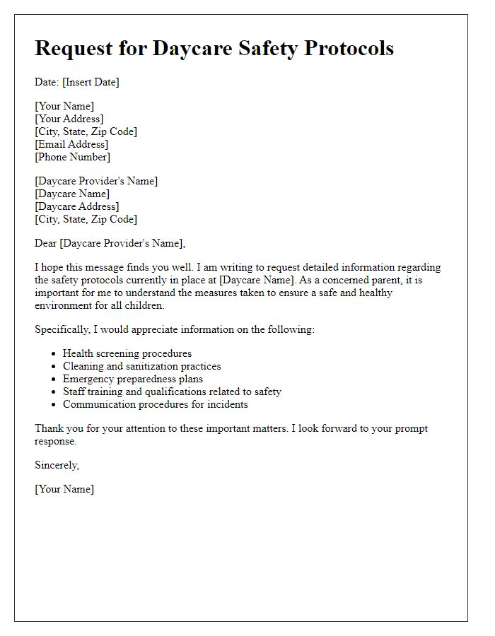 Letter template of request for daycare safety protocols