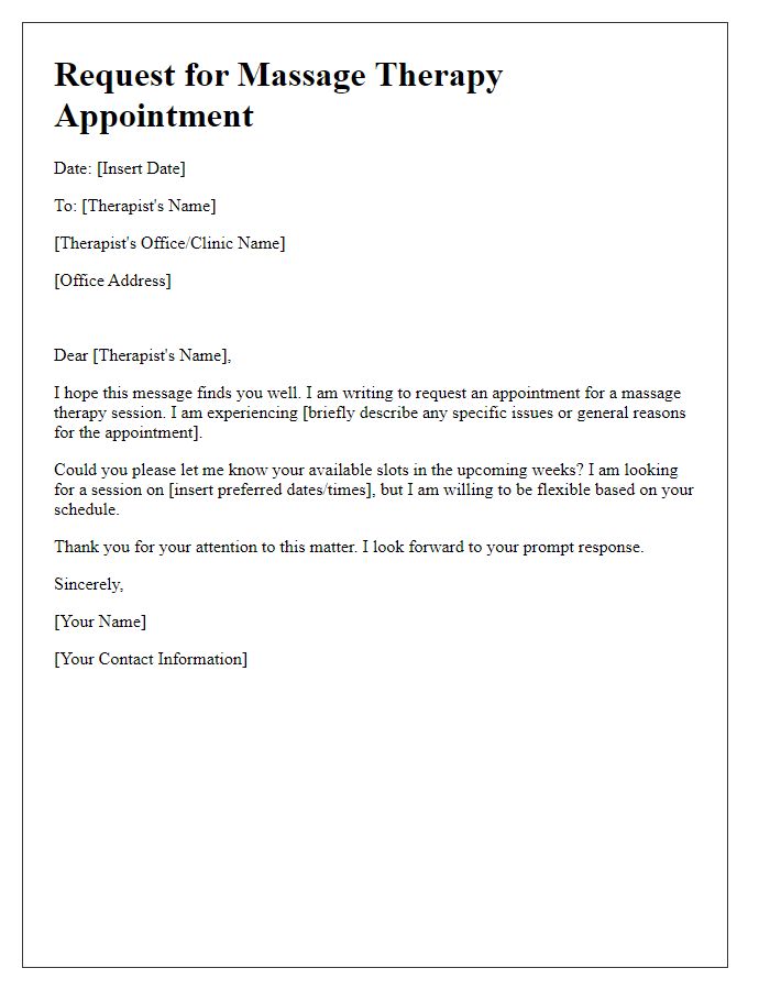 Letter template of request for a massage therapy appointment