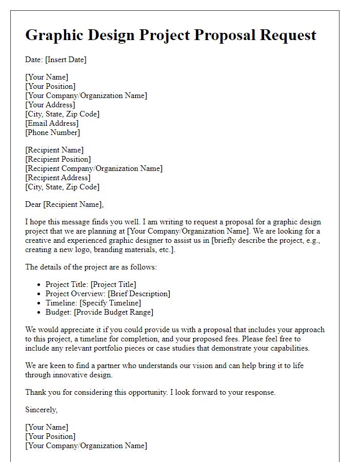 Letter template of graphic design project proposal request