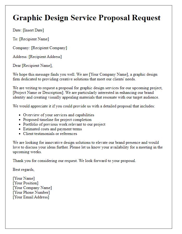 Letter template of graphic design service proposal request