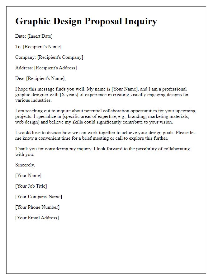 Letter template of professional graphic design proposal inquiry