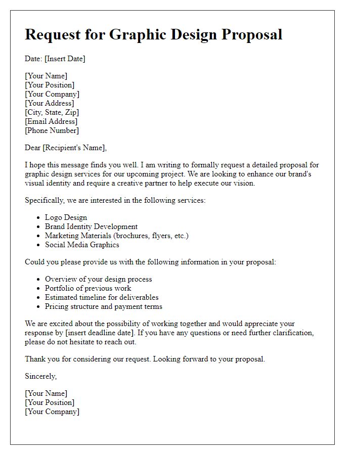 Letter template of request for graphic design proposal details