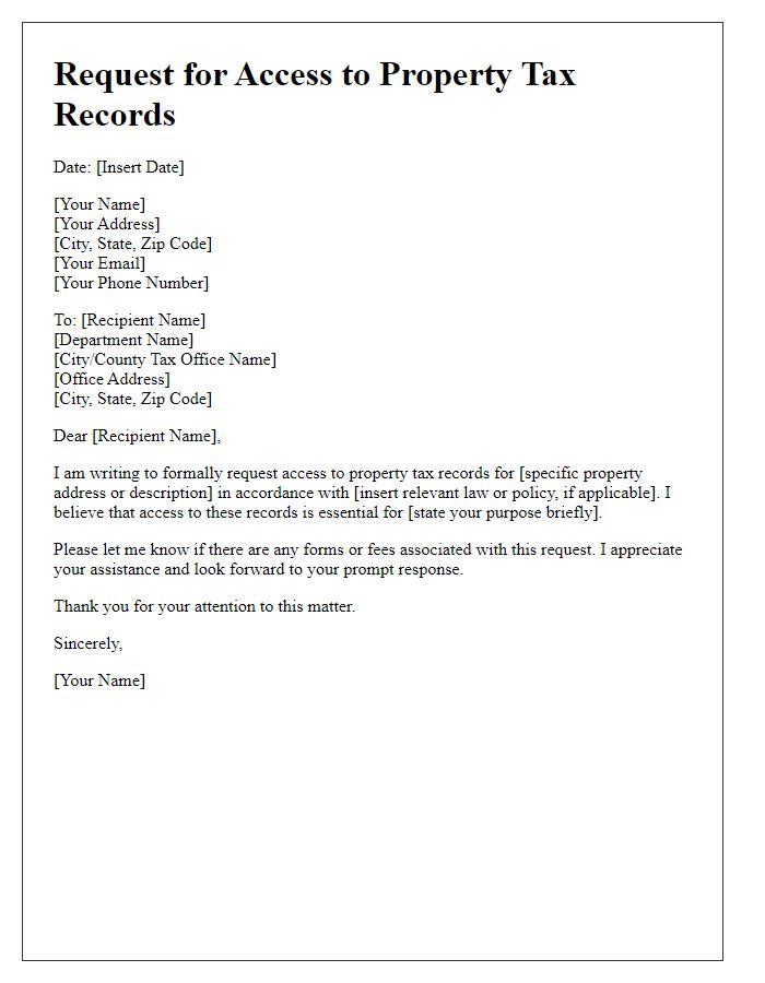 Letter template of request for property tax records access