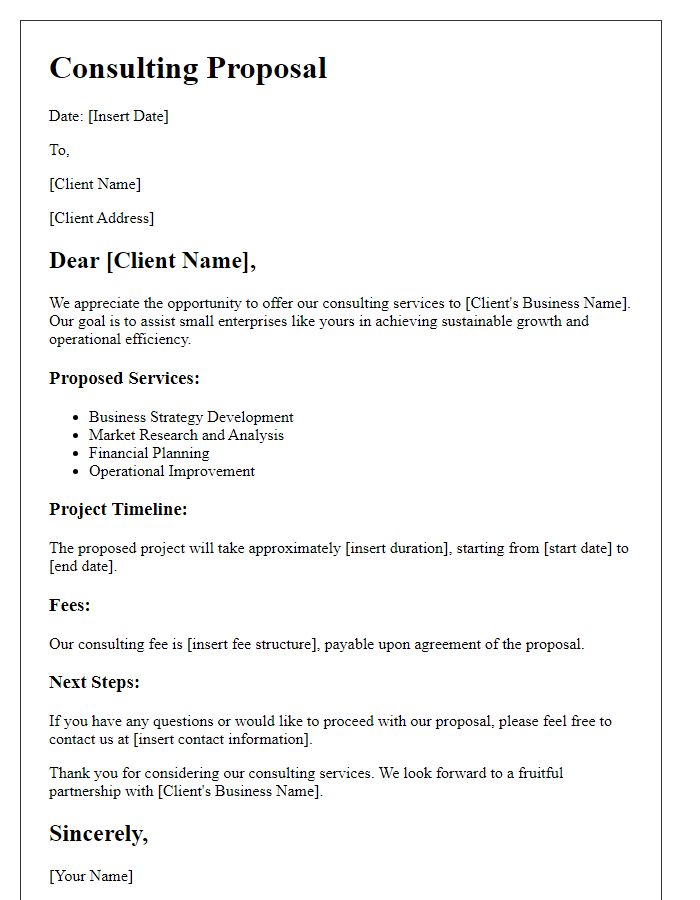 Letter template of consulting proposal for small enterprises