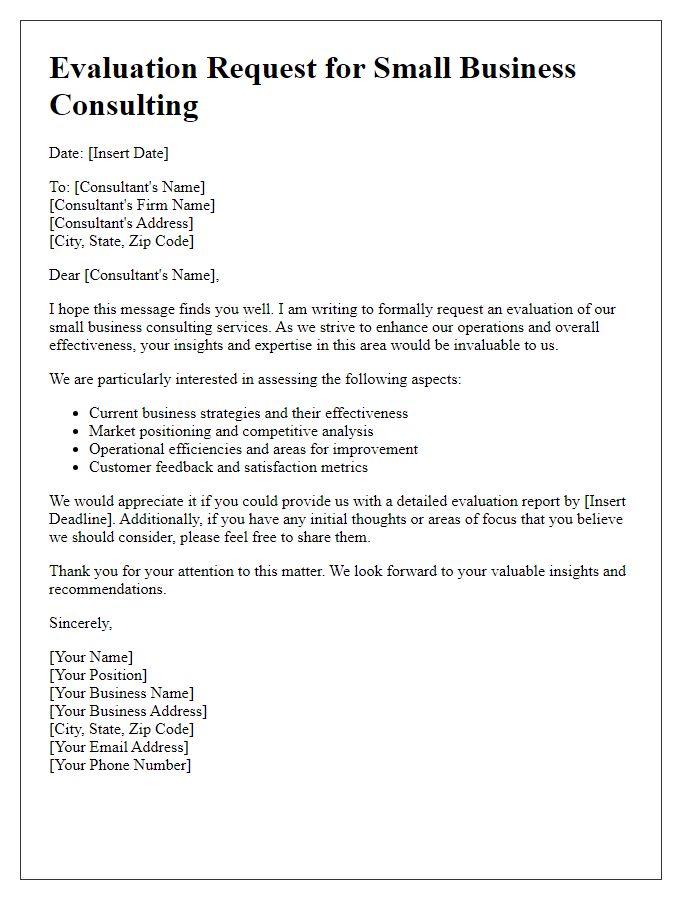 Letter template of evaluation request for small business consulting