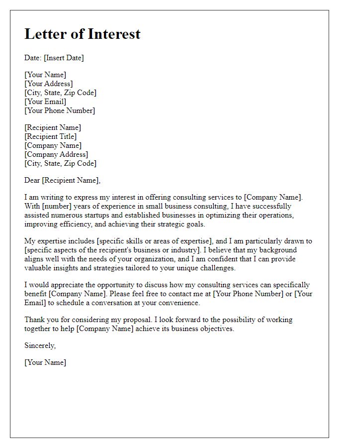 Letter template of interest in small business consulting