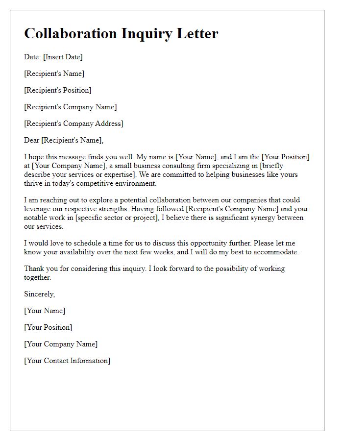 Letter template of small business consulting collaboration inquiry