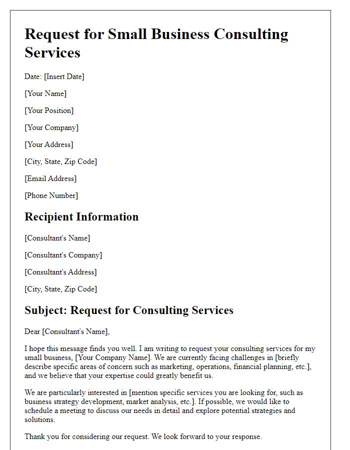 Letter template of small business consulting services request