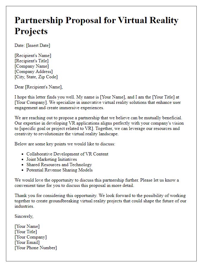 Letter template of partnership proposal for virtual reality projects