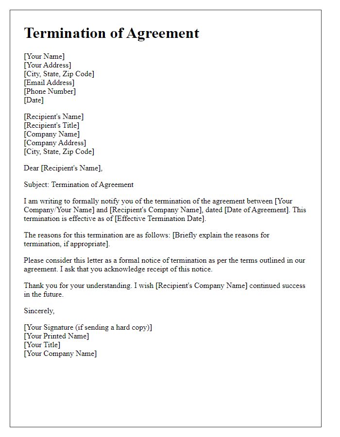 Letter template of Formal Termination of Agreement