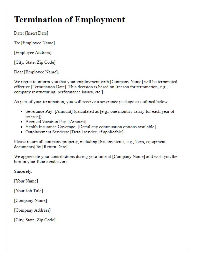 Letter template of employee termination including severance details