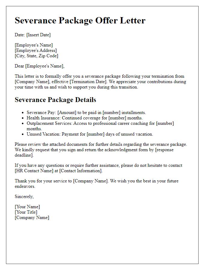 Letter template of severance package offer upon termination