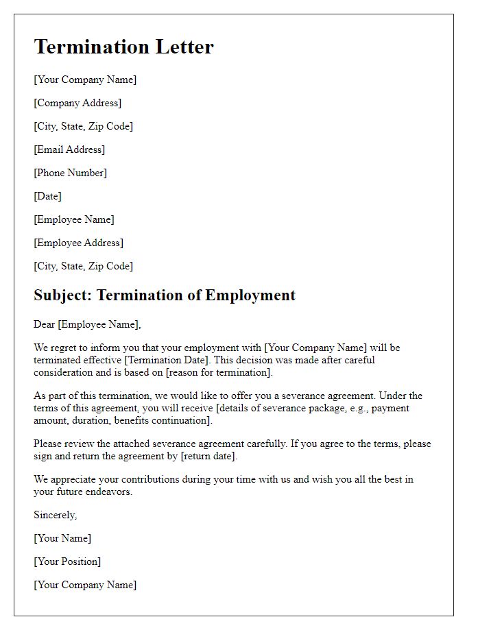 Letter template of termination with severance agreement