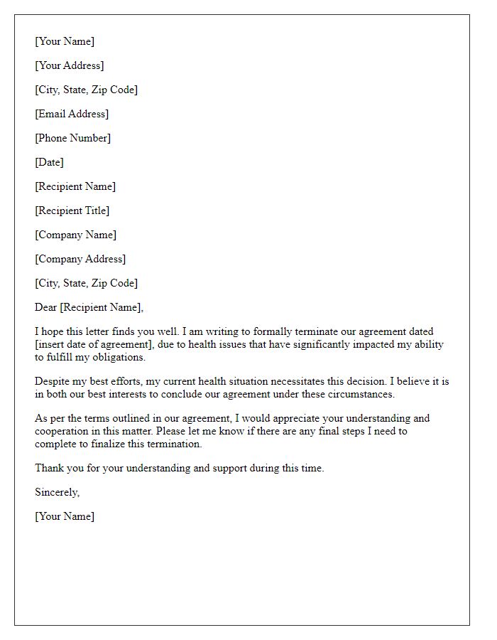 Letter template of agreement termination for health issues.