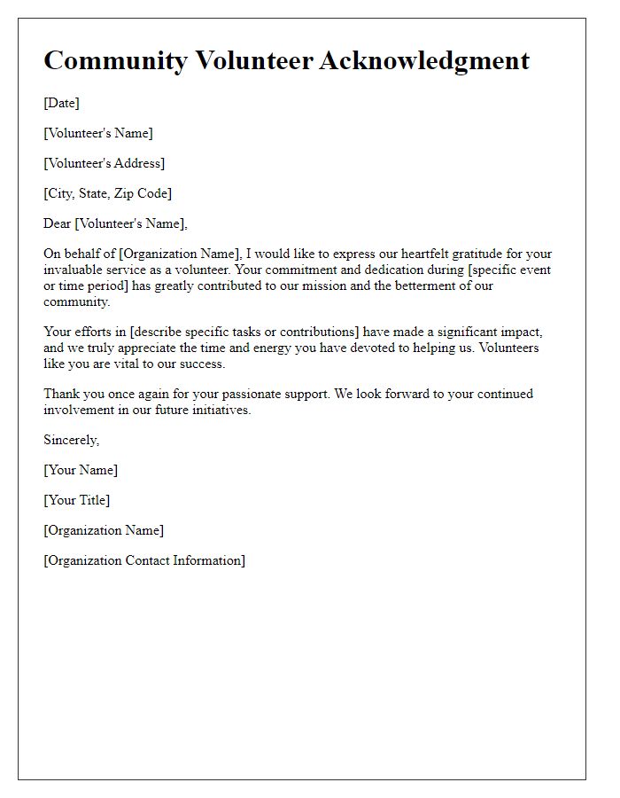 Letter template of acknowledgment for community volunteer work