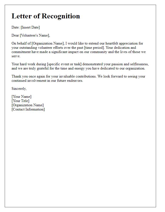 Letter template of recognition for volunteer efforts