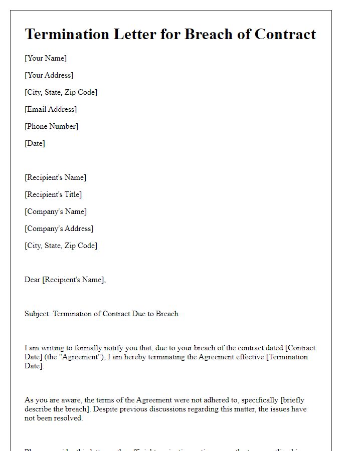 Letter template of termination letter for breach of contract