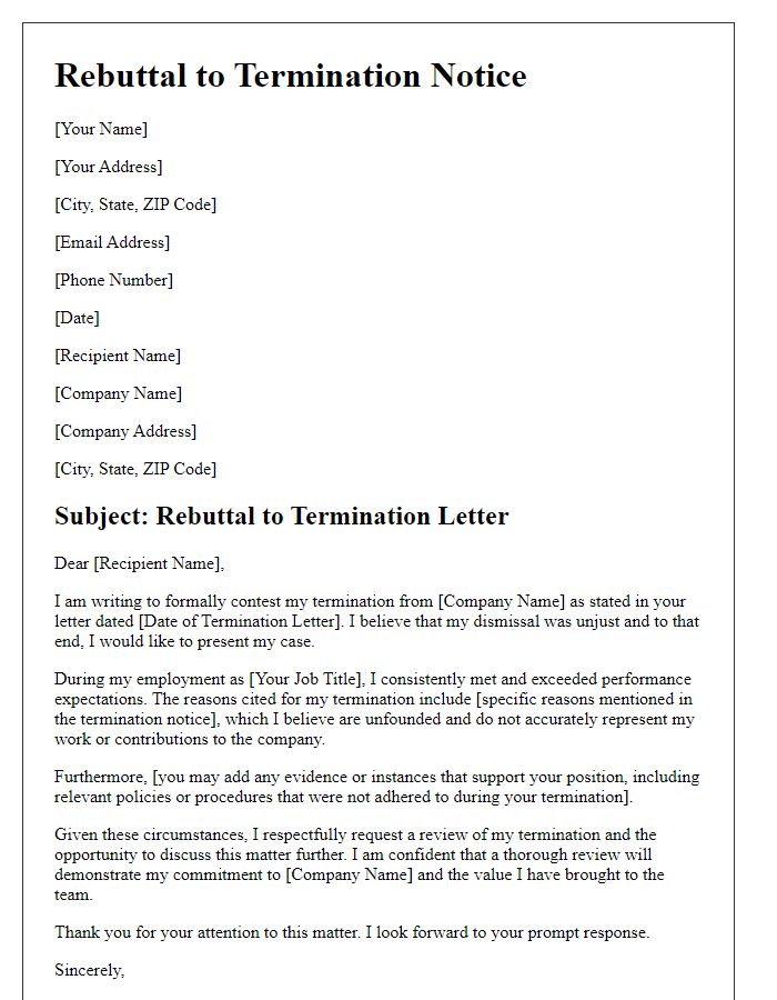 Letter template of wrongful termination rebuttal