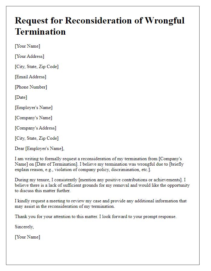 Letter template of wrongful termination request for reconsideration