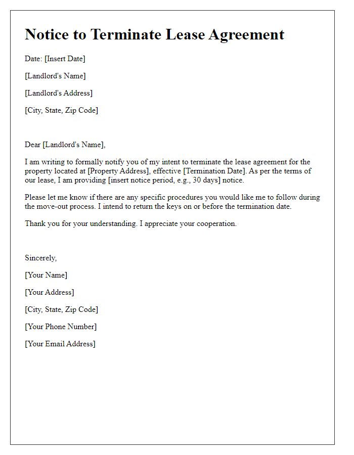 Letter template of notice to terminate lease agreement.