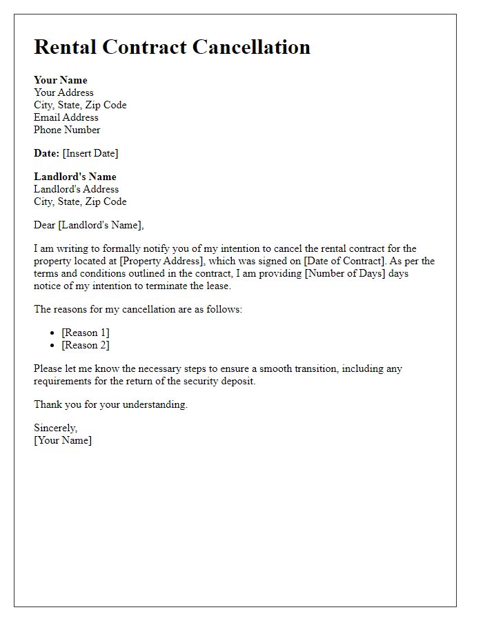 Letter template of rental contract cancellation.