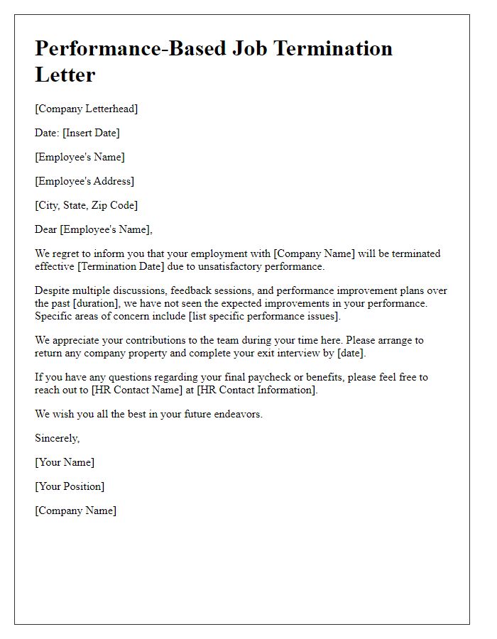 Letter template of performance-based job termination