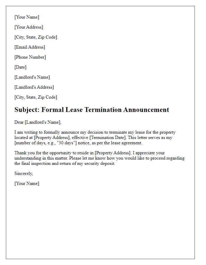 Letter template of Formal Lease Termination Announcement