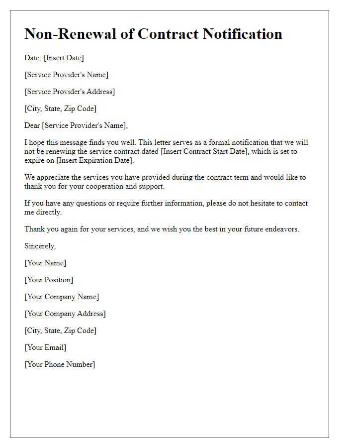 Letter template of contract non-renewal for service provider