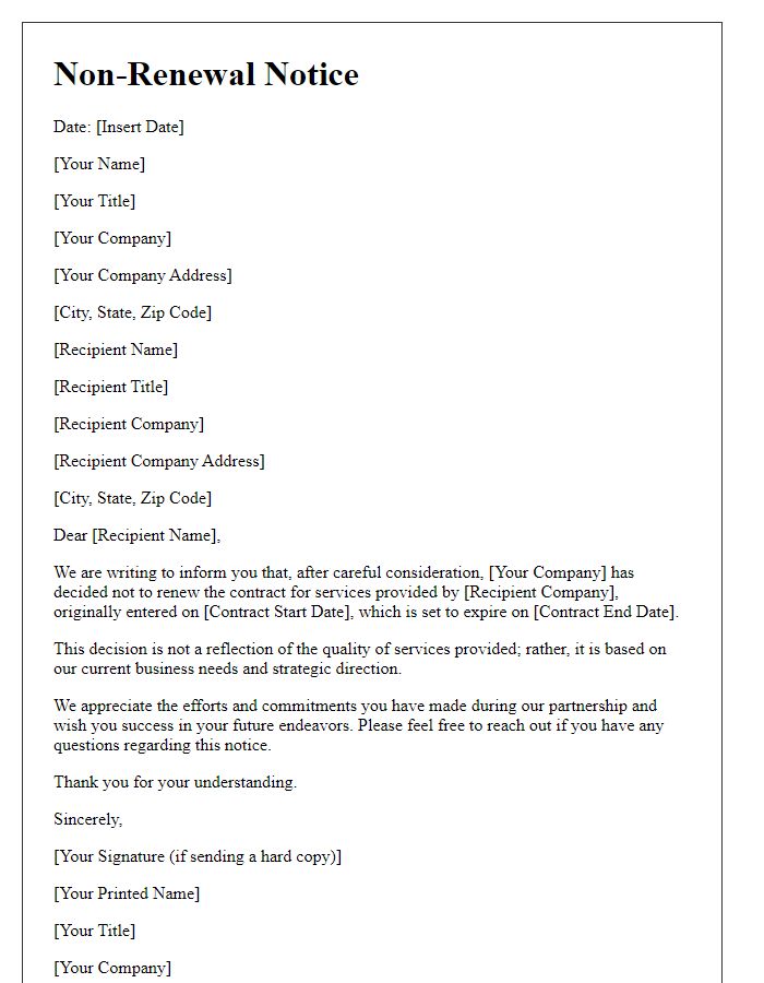 Letter template of non-renewal notice for services without cause