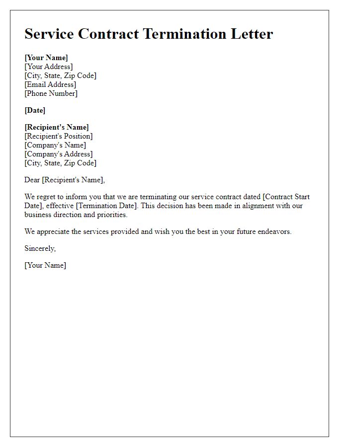 Letter template of service contract termination without given reasons