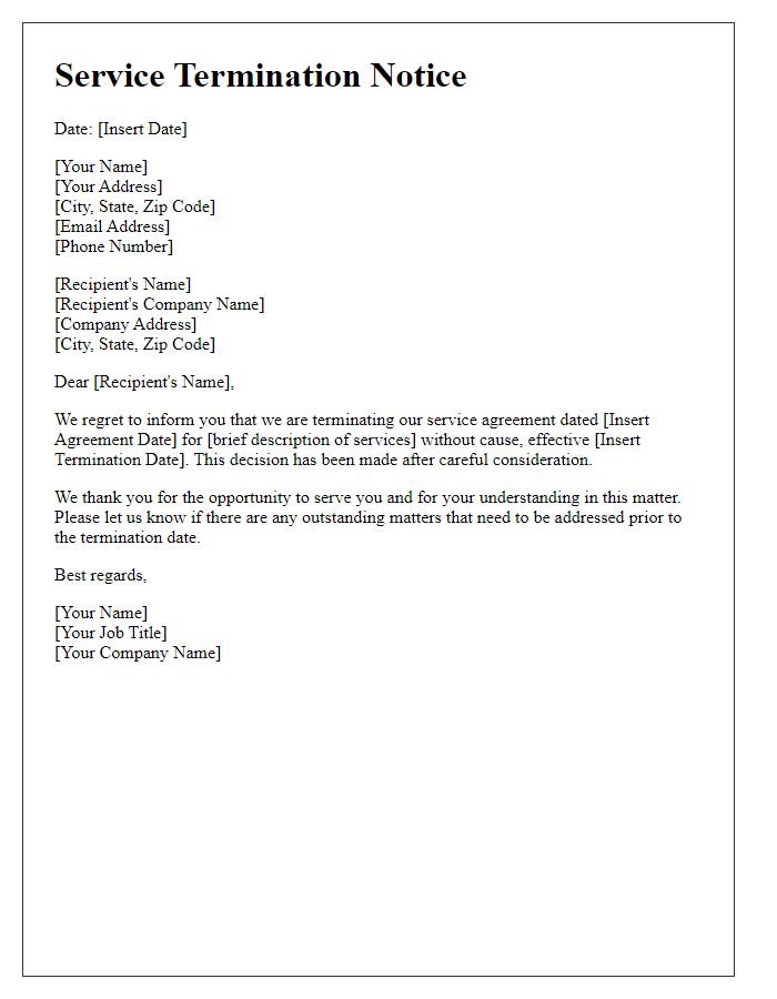 Letter template of service termination notice without cause
