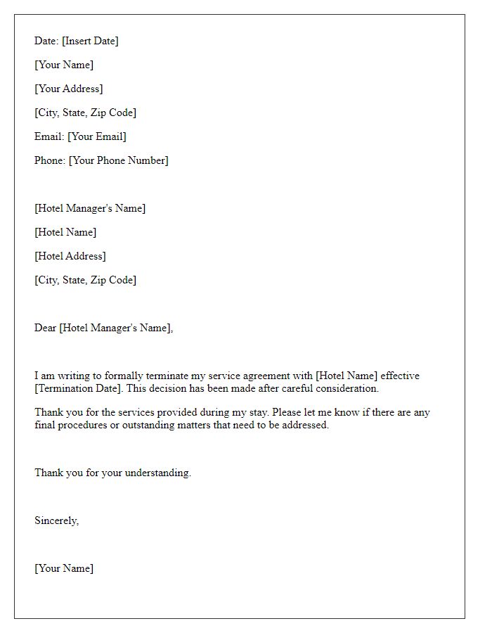 Letter template of hotel service termination letter