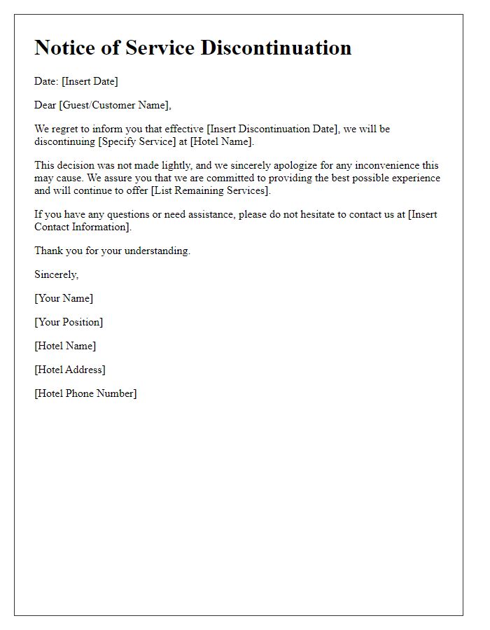 Letter template of official hotel service discontinuation