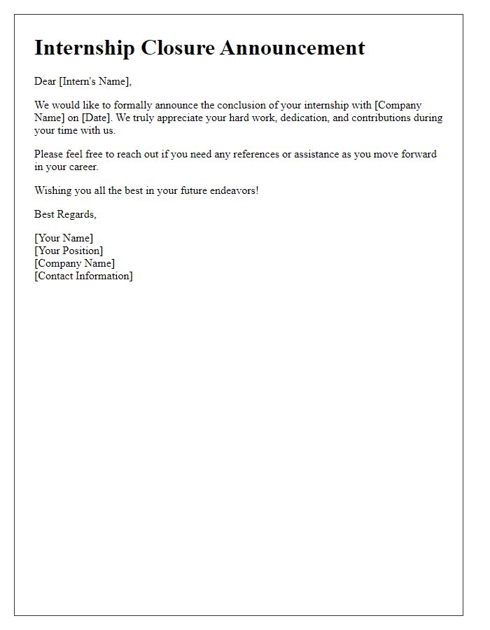 Letter template of internship closure announcement