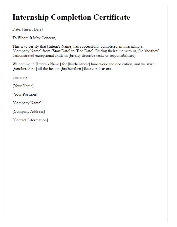 Letter template of internship completion message