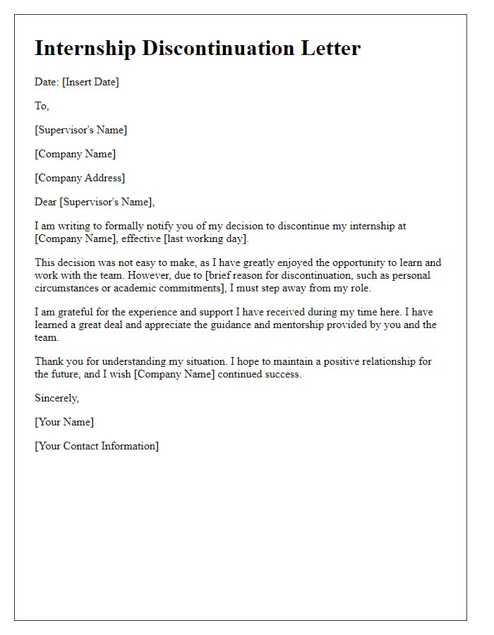 Letter template of internship discontinuation letter