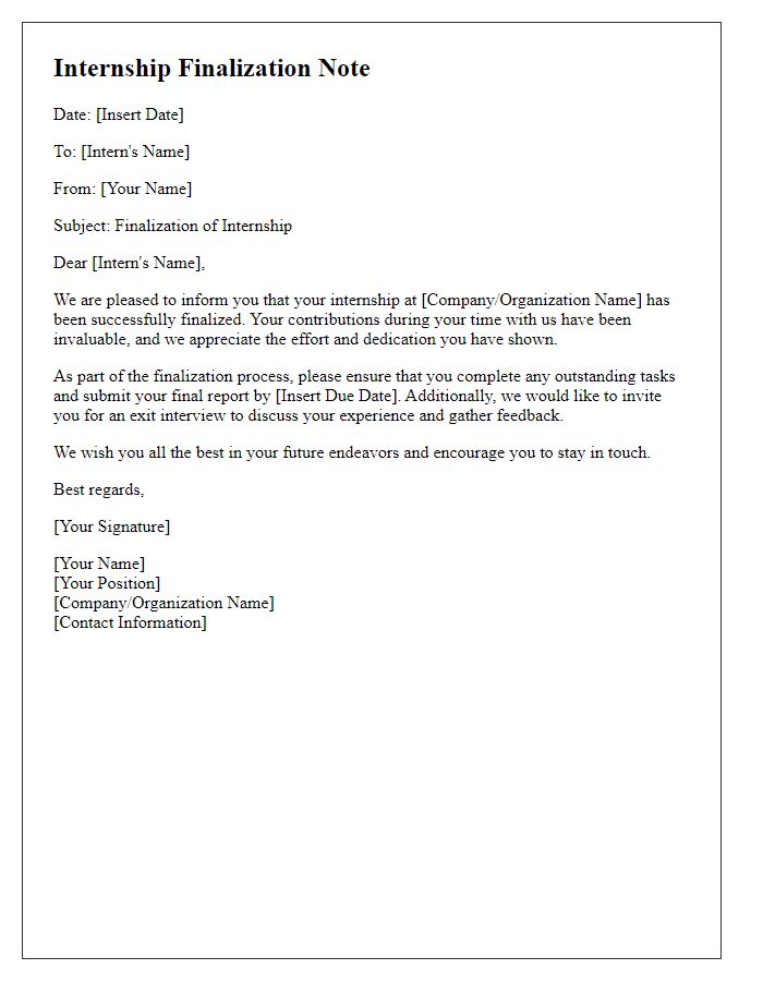 Letter template of internship finalization note