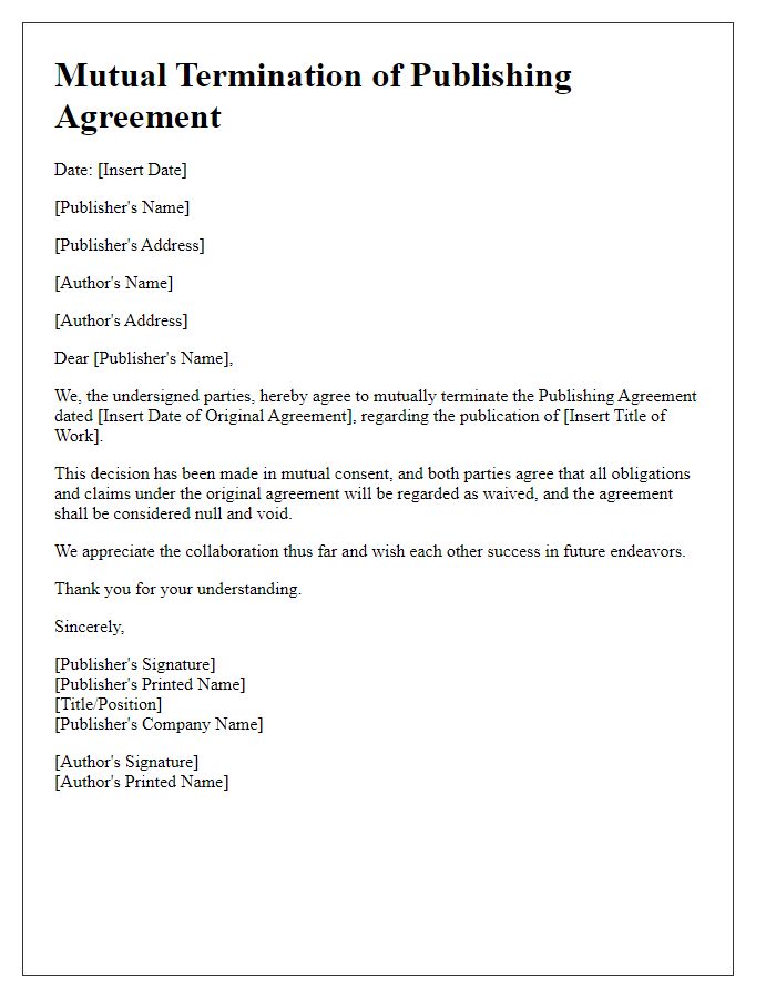 Letter template of mutual termination of publishing agreement.