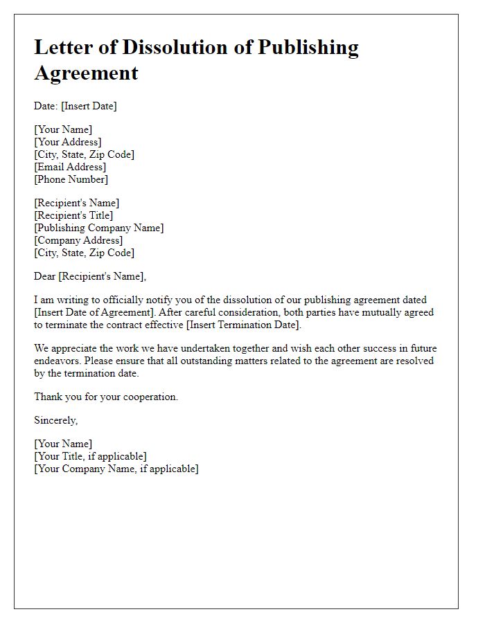 Letter template of publishing agreement dissolution.