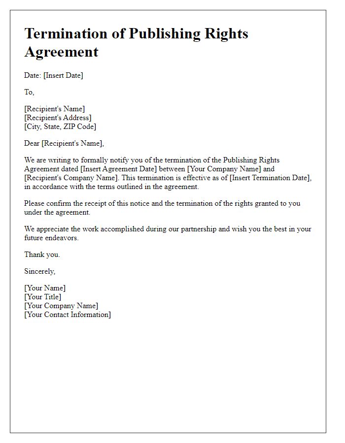 Letter template of publishing rights agreement termination.